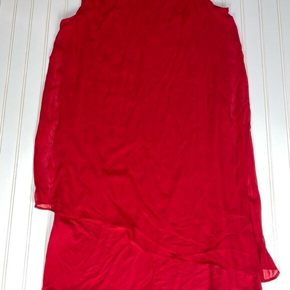 JM Collection Petite Asymmetrical-Overlay Necklace Dress Red Size PL NWT - Picture 10 of 12
